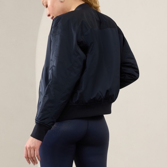 Athleta x Simone Biles Navy Blue Full Zip Sateen Bomber Jacket Size Medium - Picture 3 of 14